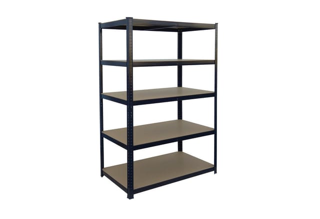 Relaxdays Schwerlastregal, HxBxT: 200 x 100 x 50 cm, 875 kg, 5 Ebenen, Lagerregal Keller, zum Stecken, schwarz/braun