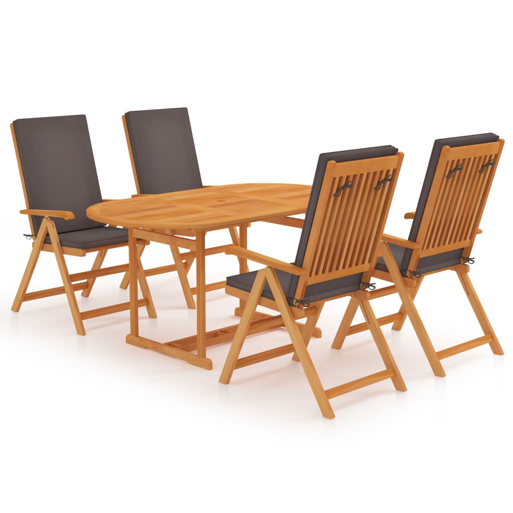 5-tlg. Garten-essgruppe Mit Grauen Kissen Massivholz Teak Vidaxl