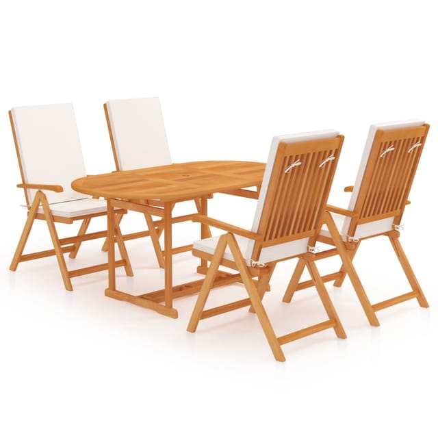 5-tlg. Garten-essgruppe Mit Kissen Massivholz Teak Vidaxl