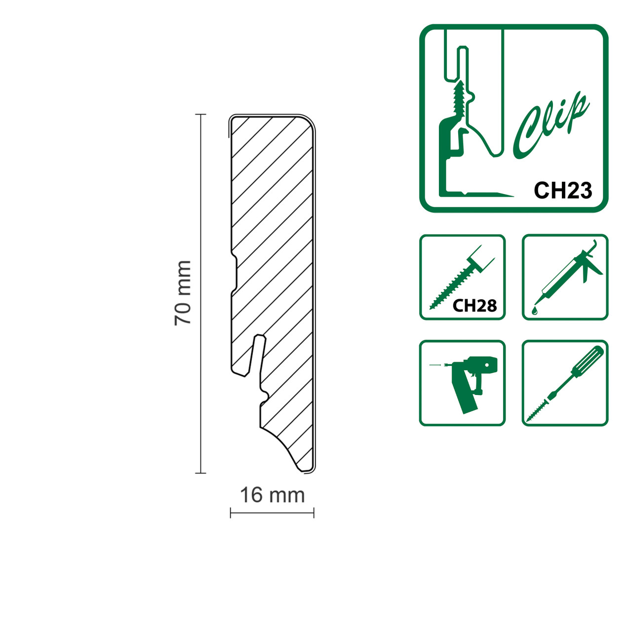 Neuhofer Fußleiste 240 cm x 70 x 16 mm foliert weiß Bild 2
