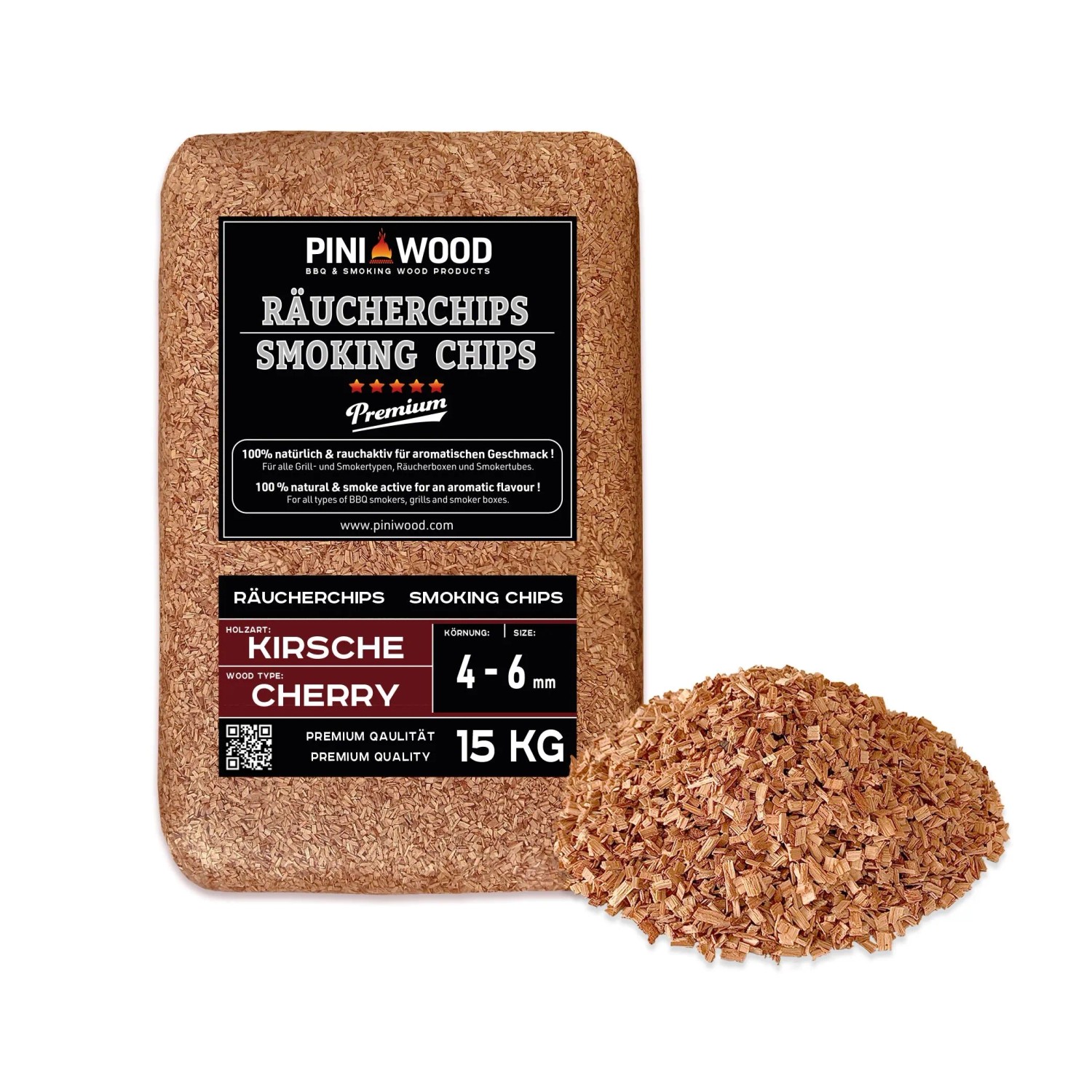 PINI Räucherchips 15 kg Kirsche 4-6 mm Smoking Chips Räucherspäne