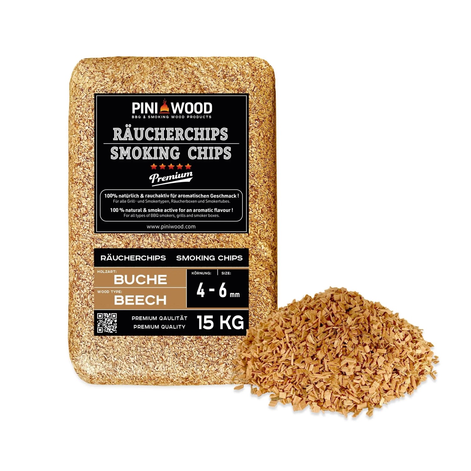 PINI Räucherchips 15 kg Buche 4-6 mm Smoking Chips Räucherspäne