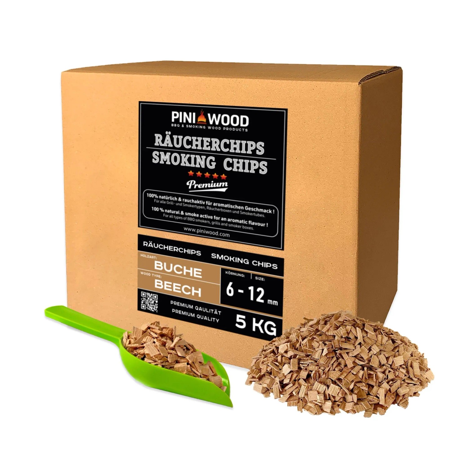 PINI Räucherchips 5 kg Buche 6-12 mm Smoking Chips Räucherspäne