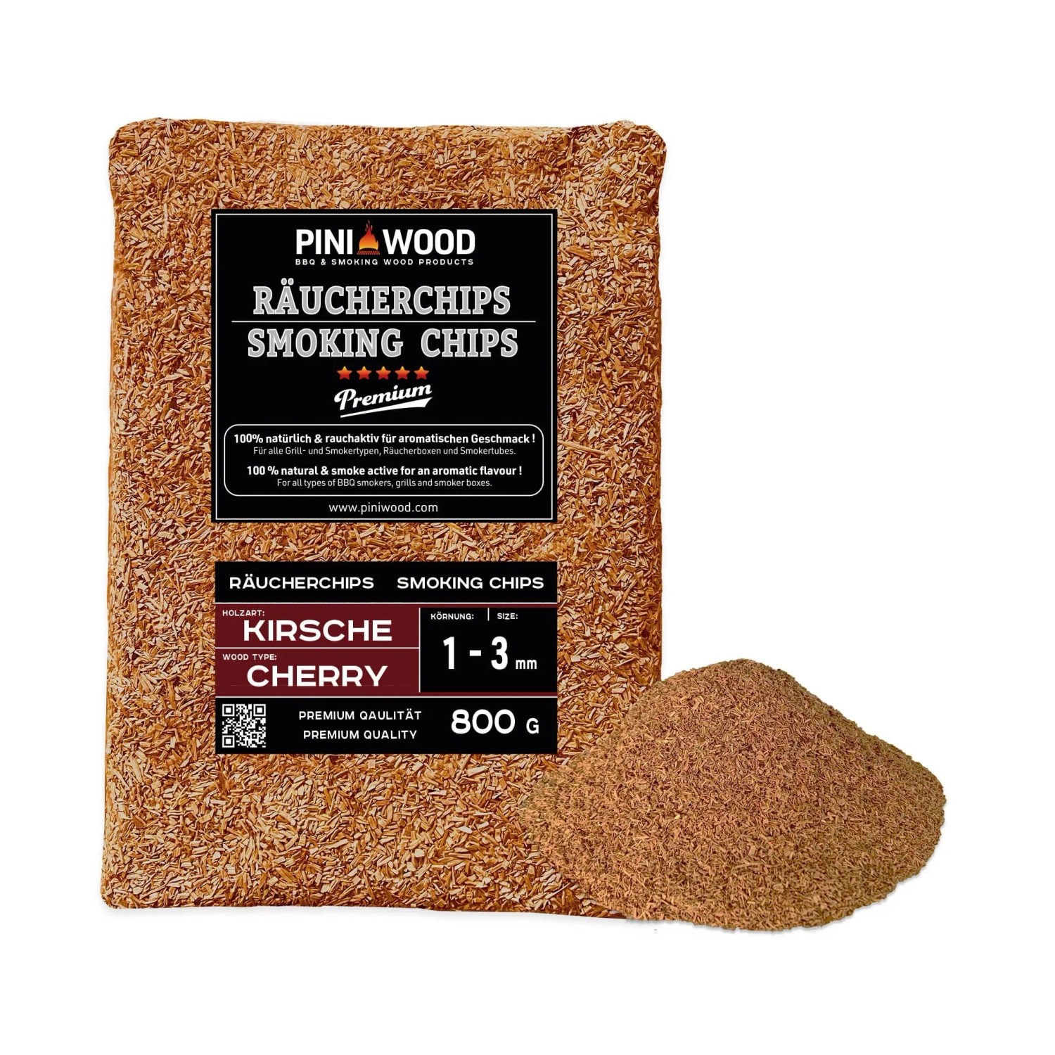 PINI Räucherchips 800 g Kirsche 1-3 mm Smoking Chips Räucherspäne