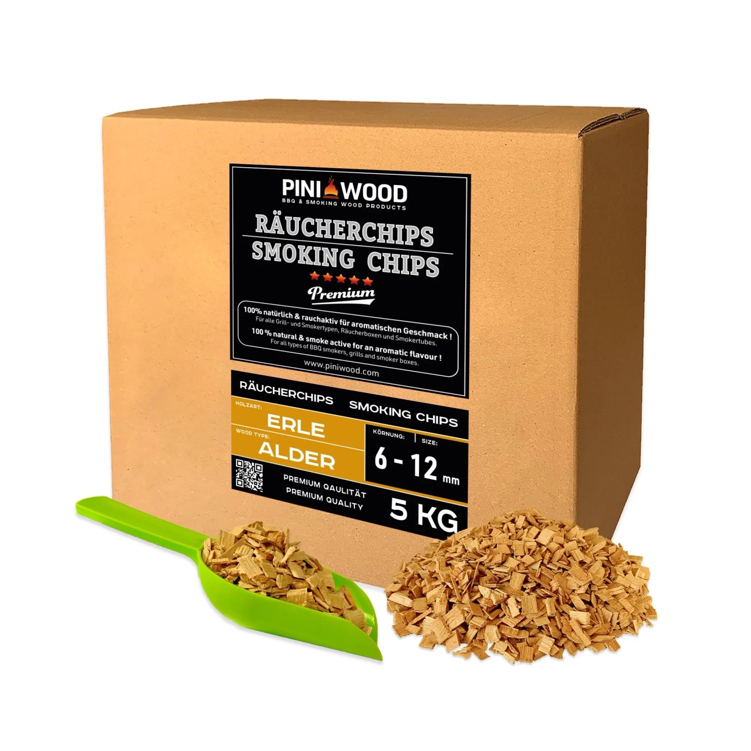 PINI Räucherchips 5 kg Erle ohne Rinde 6-12 mm Smoking Chips Räucherspäne
