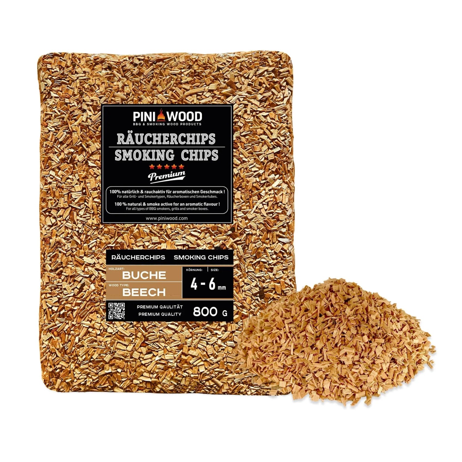 PINI Räucherchips 800 g Buche 4-6 mm Smoking Chips Räucherspäne