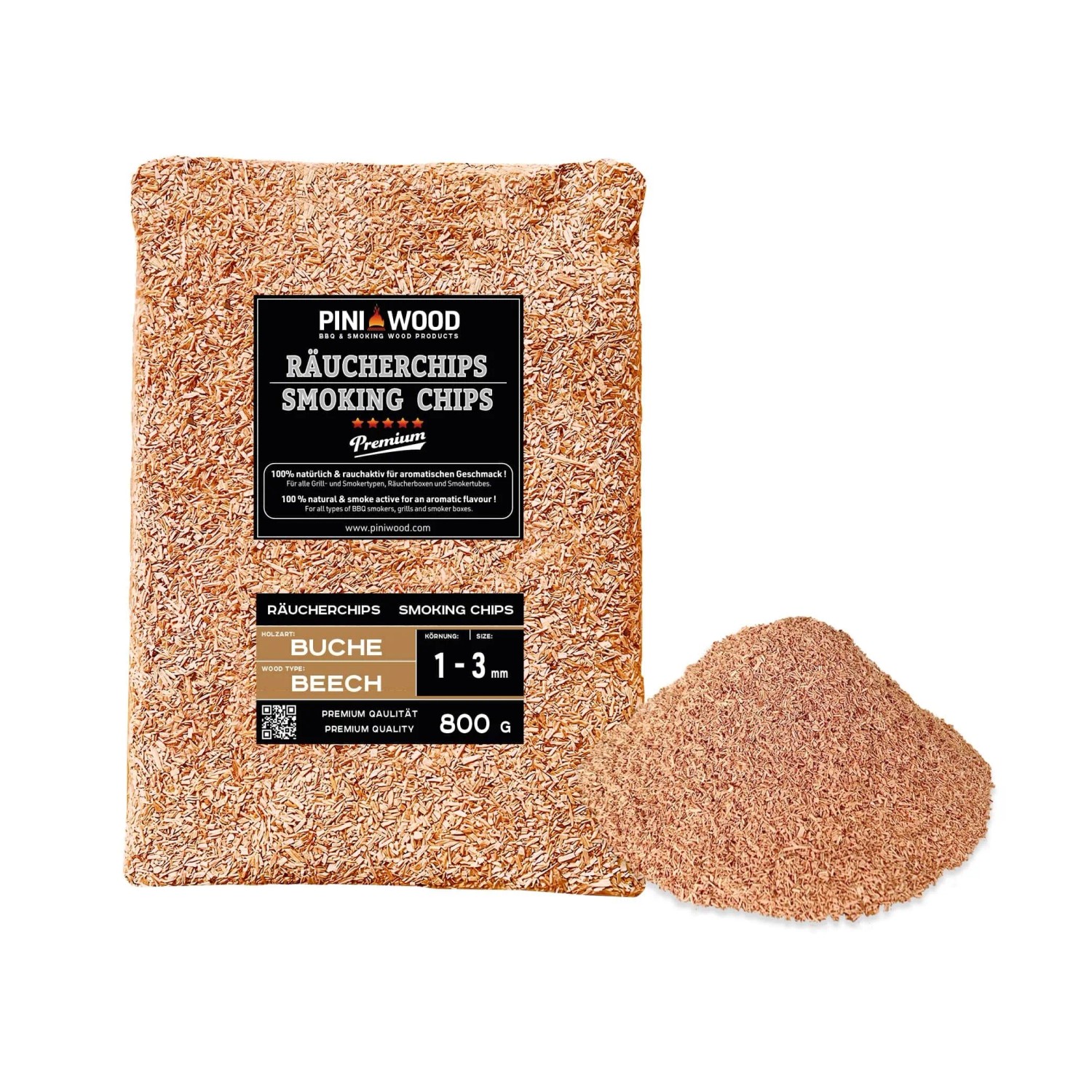 PINI Räucherchips 800 g Buche 1-3 mm Smoking Chips Räucherspäne