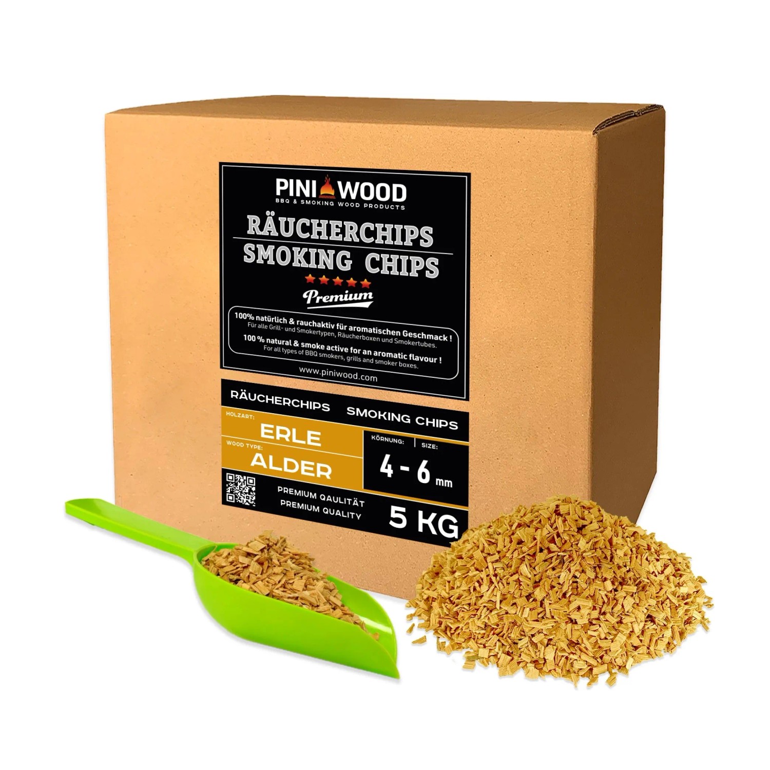 PINI Räucherchips 5 kg Erle ohne Rinde 4-6 mm Smoking Chips Räucherspäne