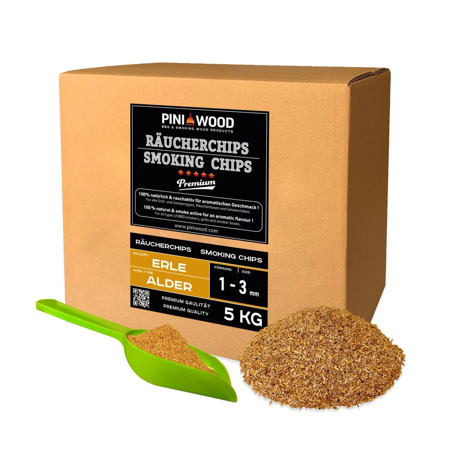 PINI Räucherchips 5 kg Erle ohne Rinde 1-3 mm Smoking Chips Räucherspäne
