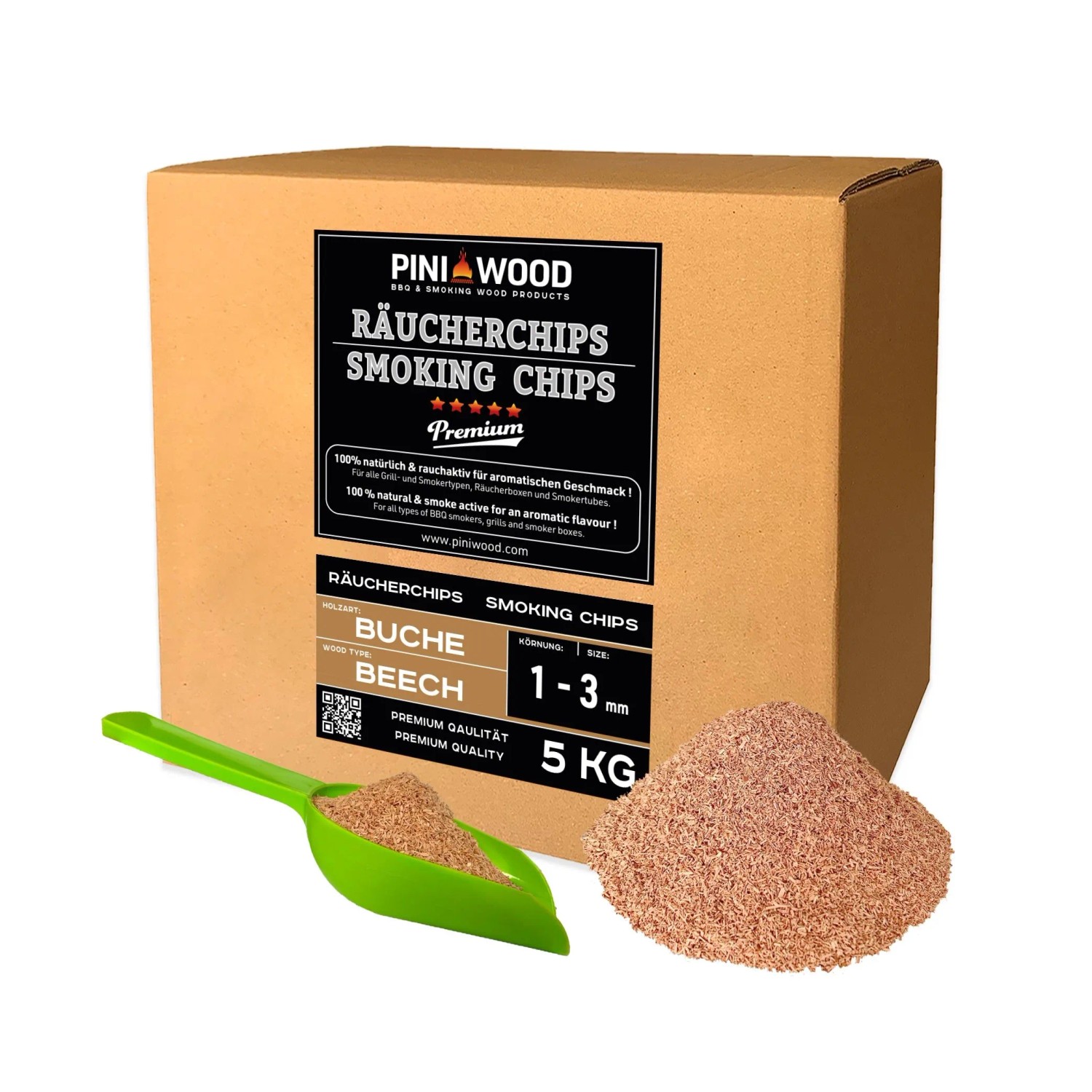 PINI Räucherchips 5 kg Buche 1-3 mm Smoking Chips Räucherspäne