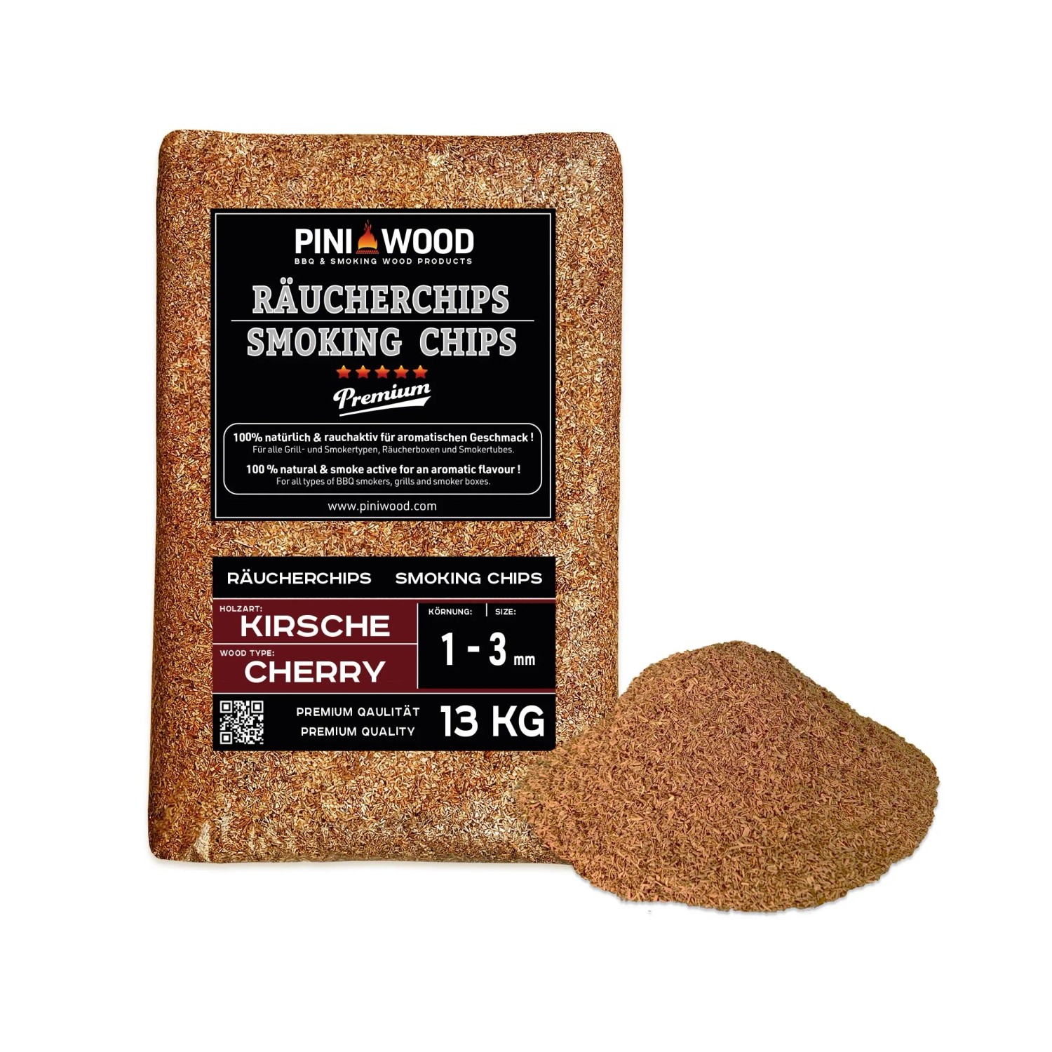 PINI Räucherchips 13 kg Kirsche 1-3 mm Smoking Chips Räucherspäne