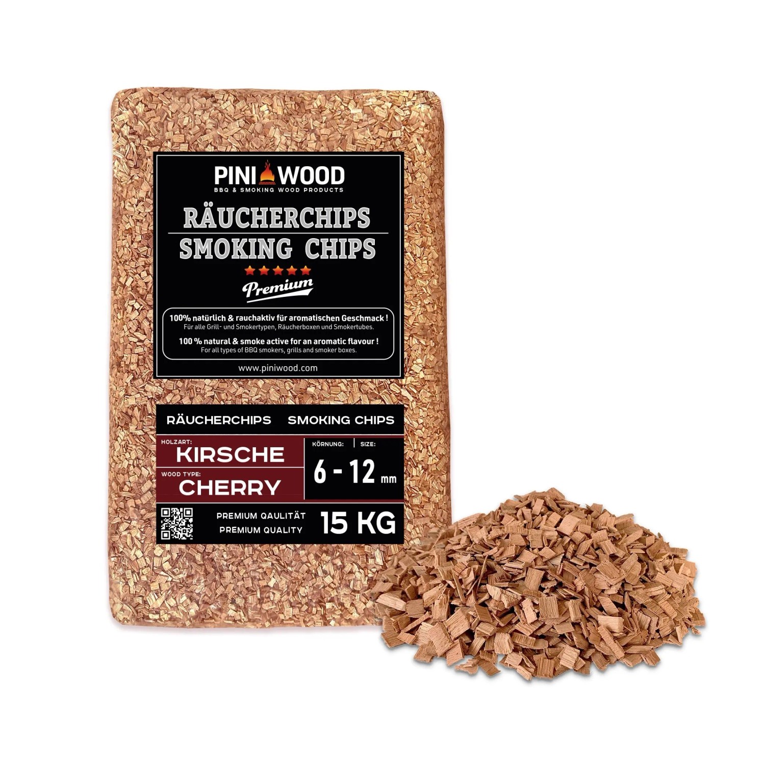 PINI Räucherchips 15 kg Kirsche 6-12 mm Smoking Chips Räucherspäne