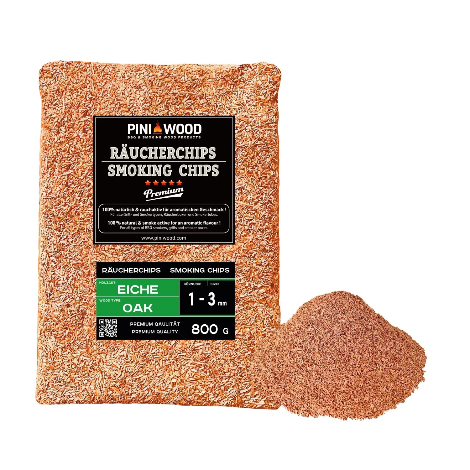 PINI Räucherchips 800 g Eiche 1-3 mm Smoking Chips Räucherspäne