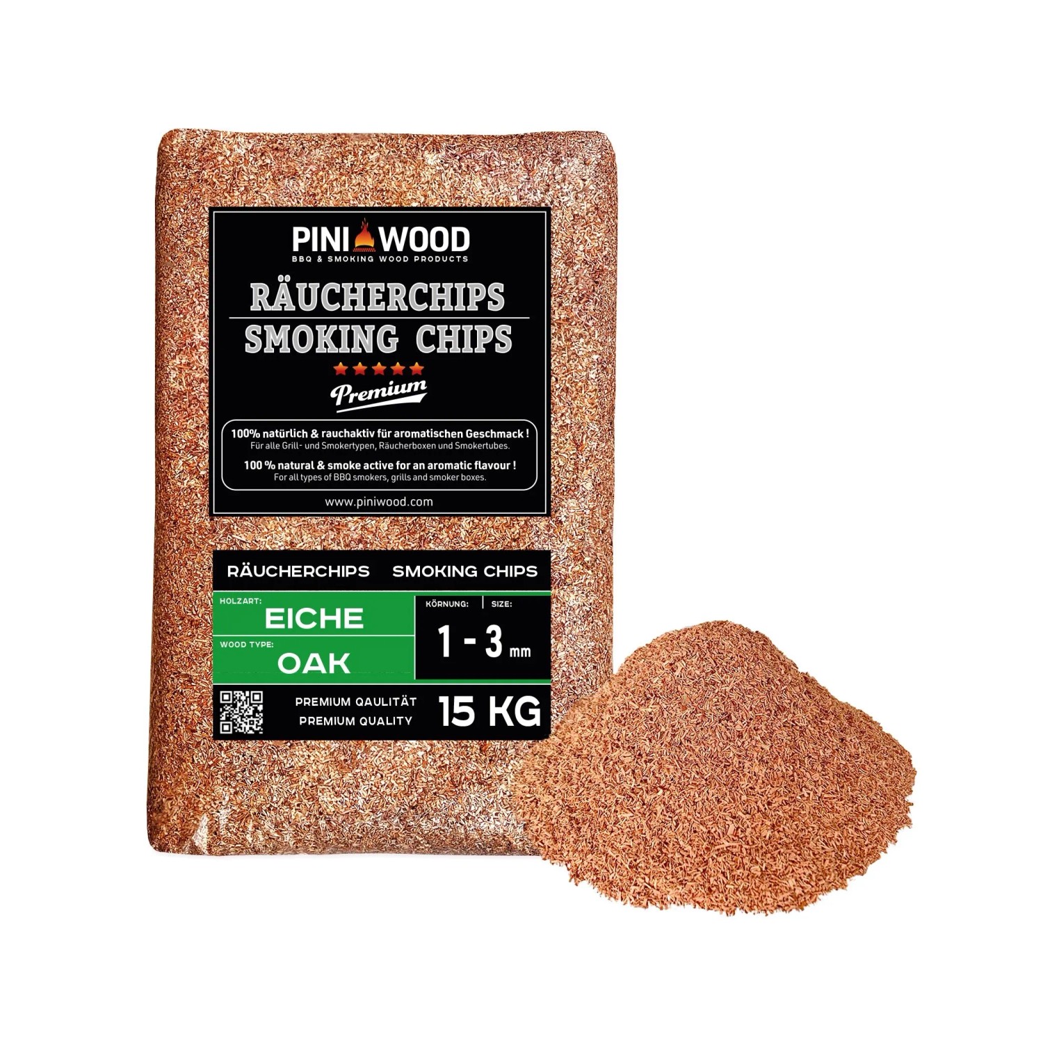 PINI Räucherchips 15 kg Eiche 1-3 mm Smoking Chips Räucherspäne