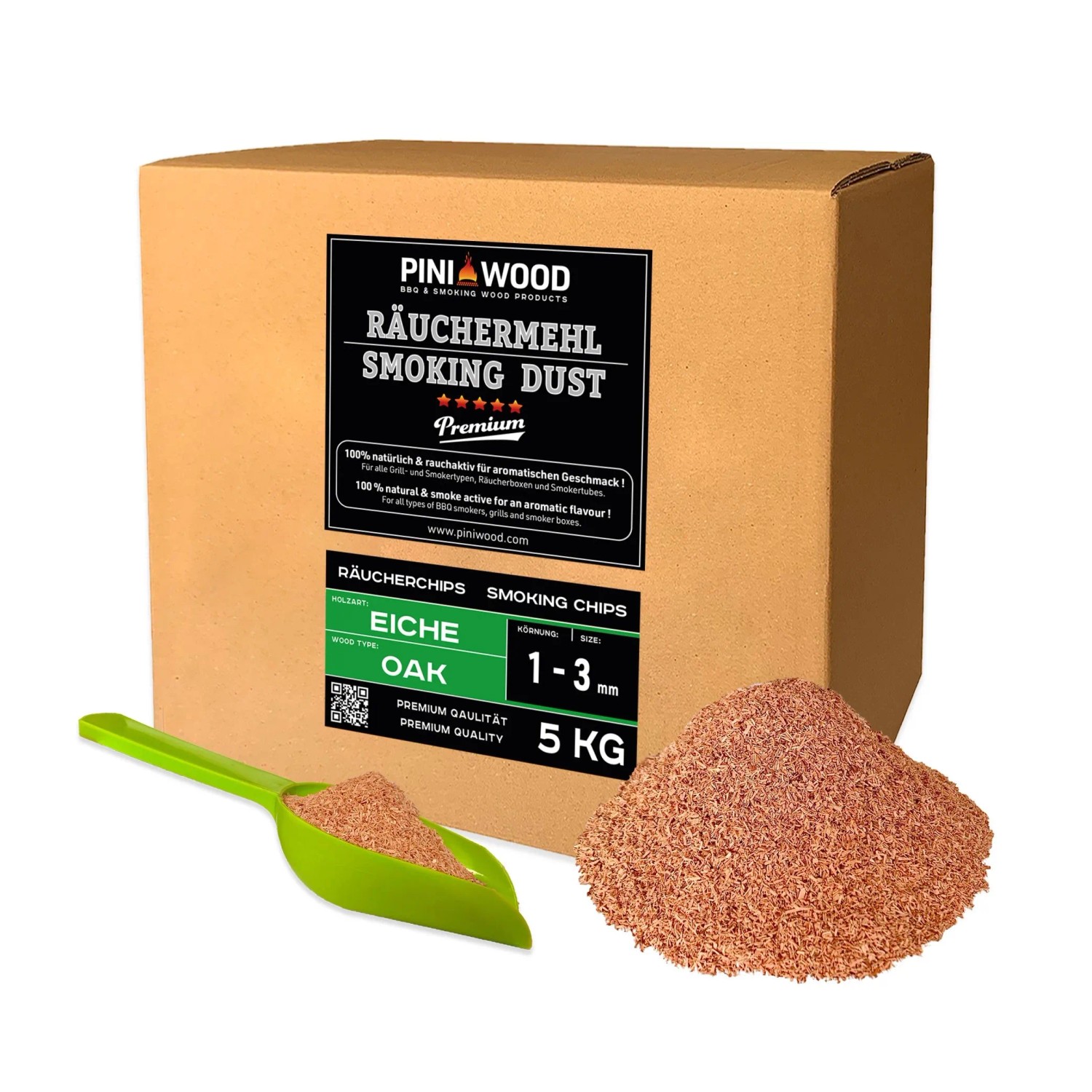PINI Räucherchips 5 kg Eiche 1-3 mm Smoking Chips Räucherspäne