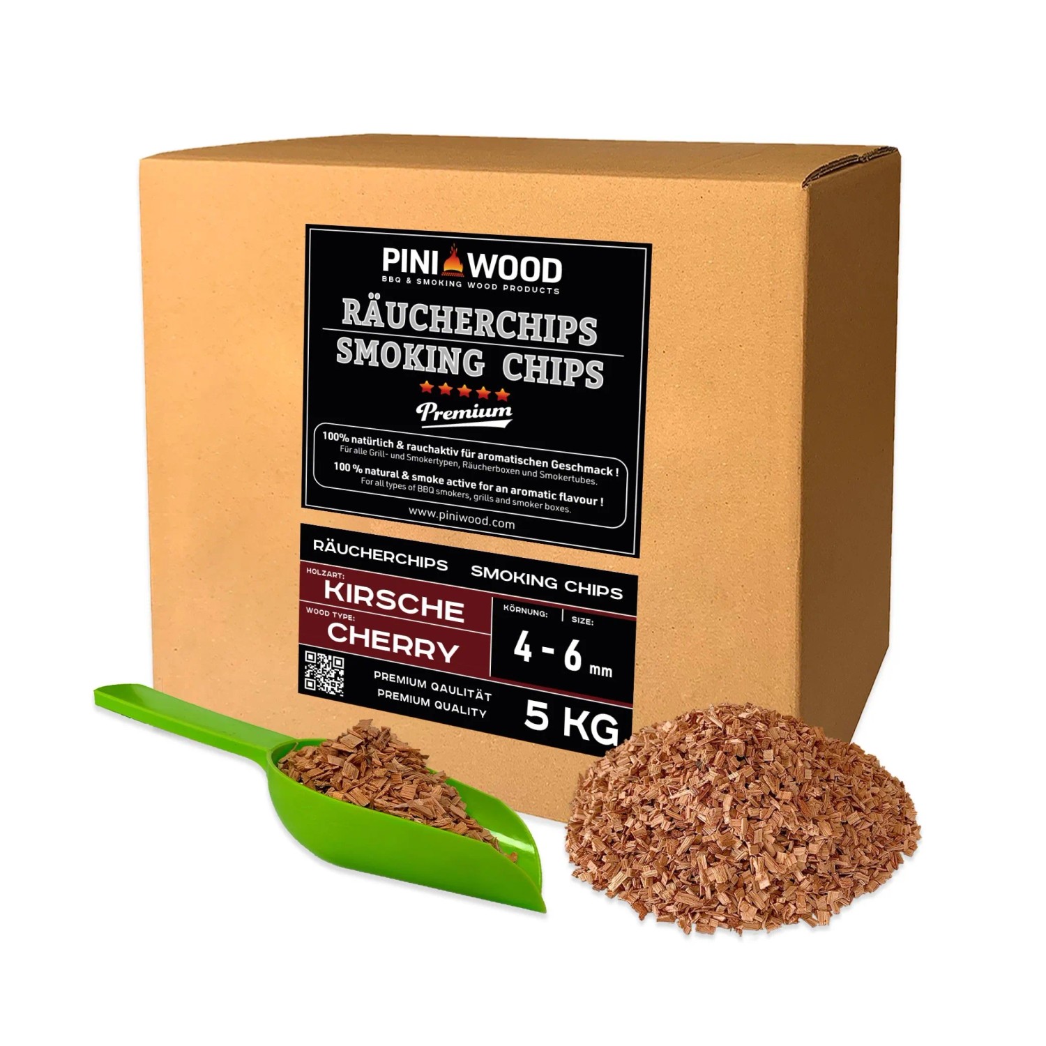 PINI Räucherchips 5 kg Kirsche 4-6 mm Smoking Chips Räucherspäne