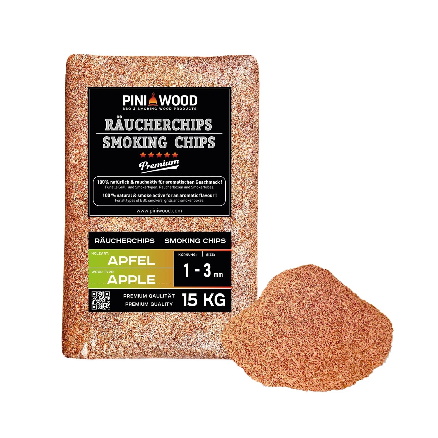 PINI Räucherchips 15 kg Apfel 1-3 mm Smoking Chips Räucherspäne