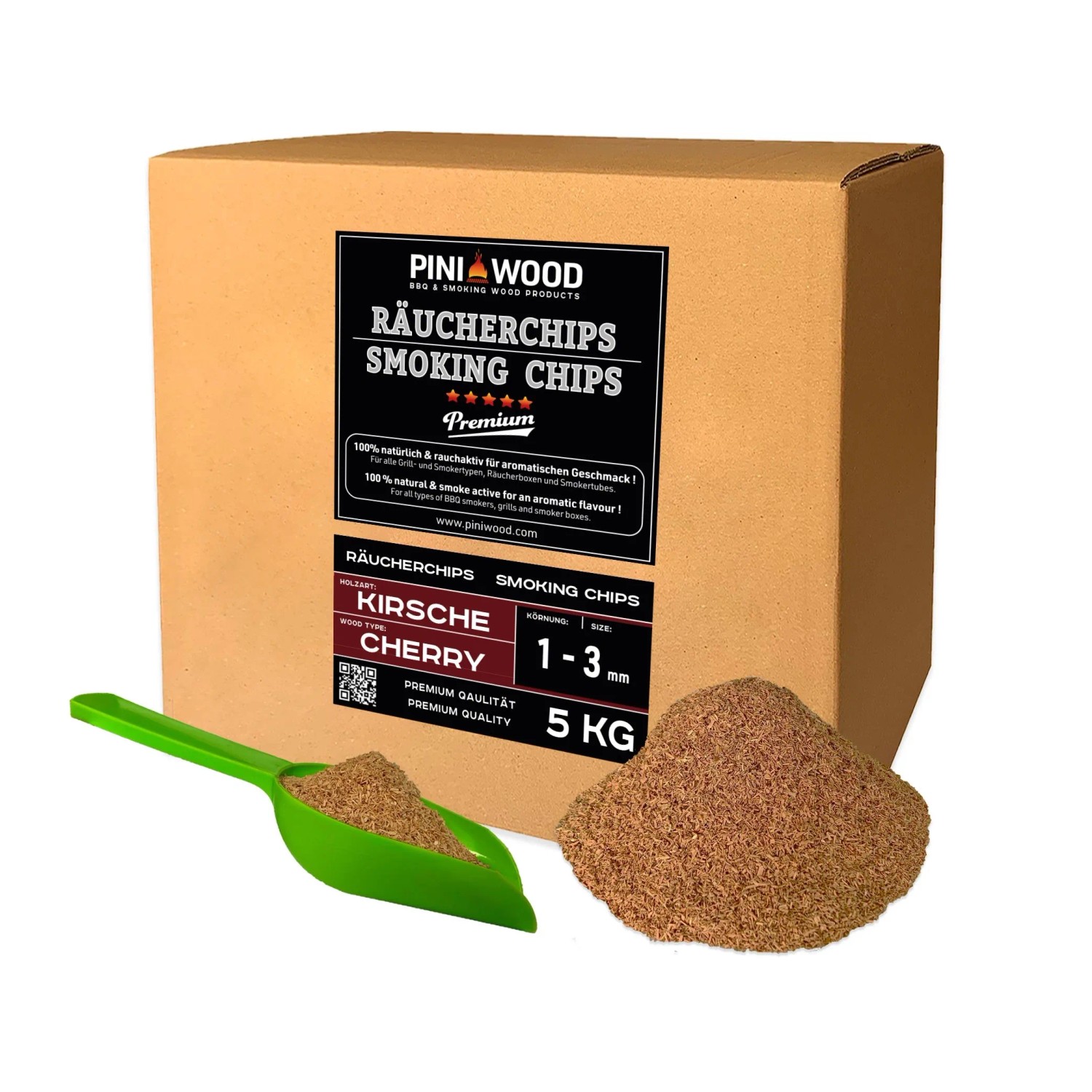 PINI Räucherchips 5 kg Kirsche 1-3 mm Smoking Chips Räucherspäne