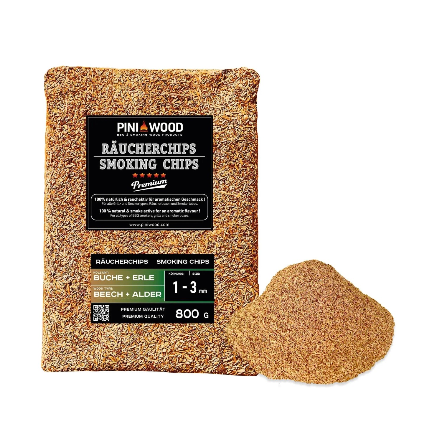 PINI Räucherchips 800 g Buche und Erle Gemischt 1-3 mm Smoking Chips Räucherspäne