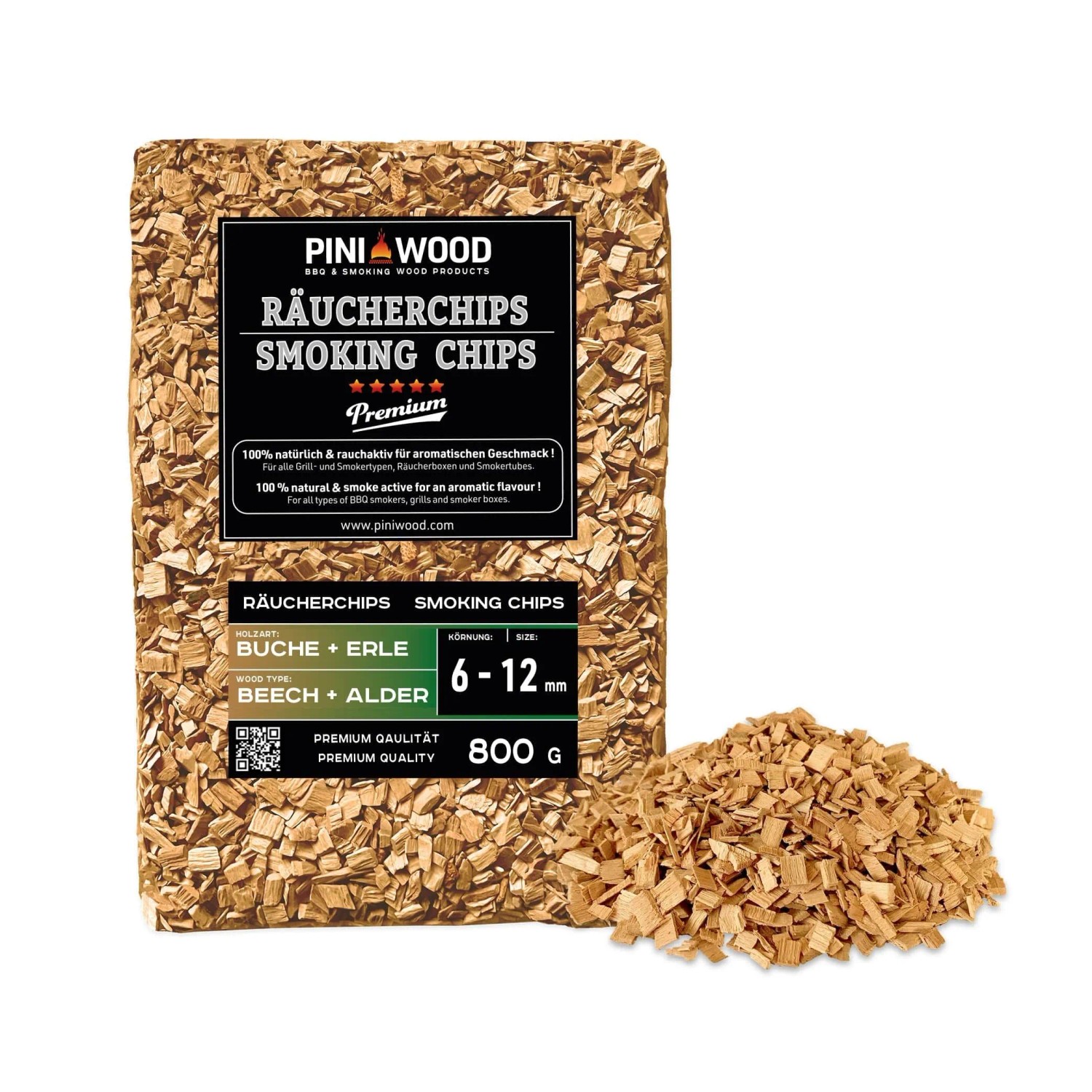 PINI Räucherchips 800 g Buche und Erle Gemischt 6-12 mm Smoking Chips Räucherspäne