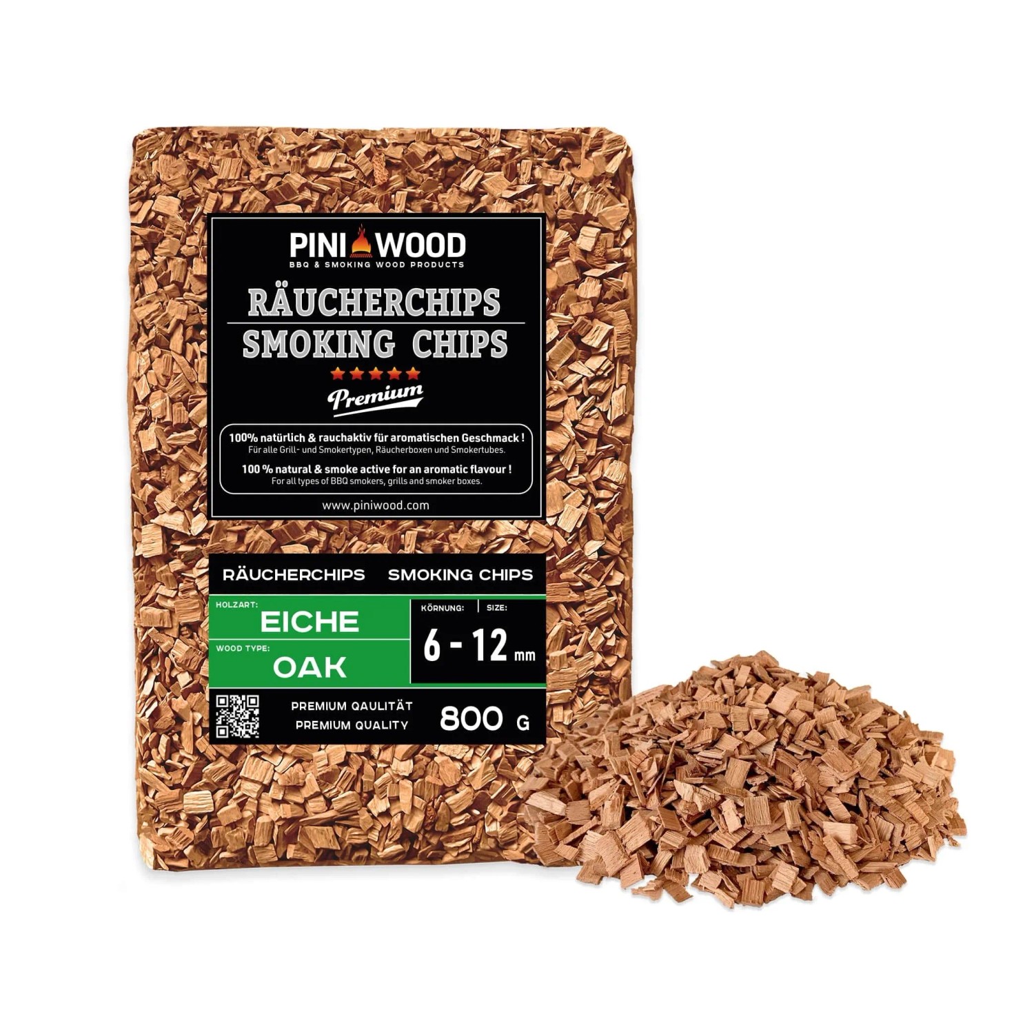PINI Räucherchips 800 g Eiche 6-12 mm Smoking Chips Räucherspäne