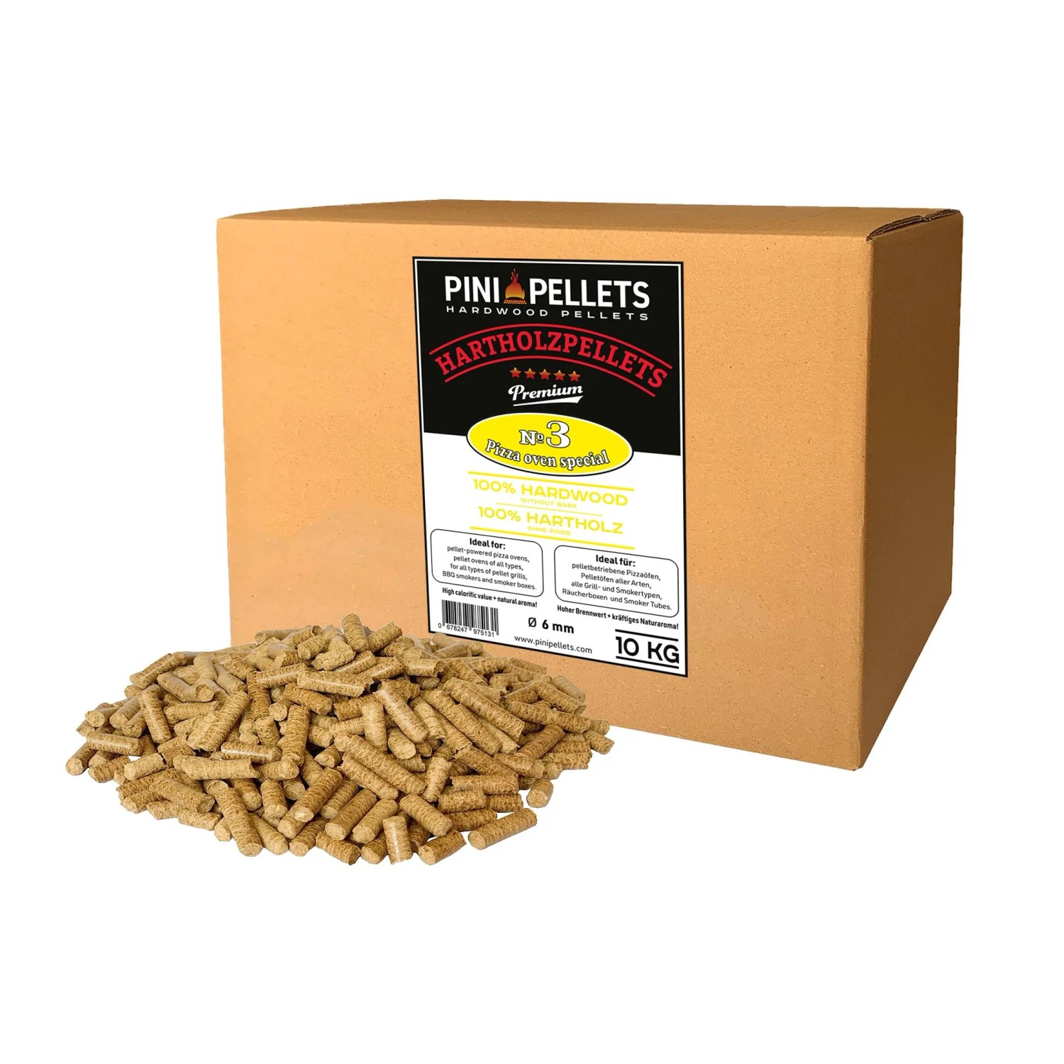 PINI Hartholz Pellets 10 kg Pizza Ofen Spezial №3 für pelletbetriebene Pizzaöfen Grill Smoker Räucherboxen Smokertubes