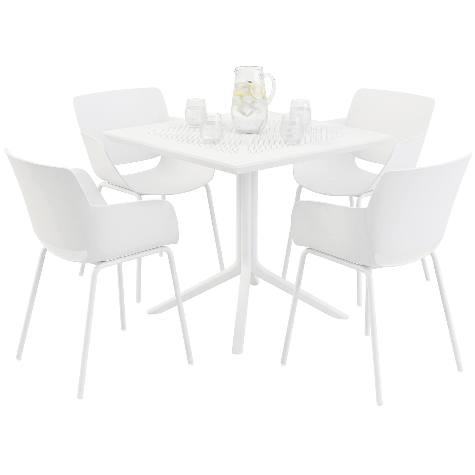 CLP Gartenmöbel-Set wetterfest Lirra, mit 4 Stühlen, quadratischem Tisch, 5-teilige Sitzgruppe für Garten, Terrasse und Balkon