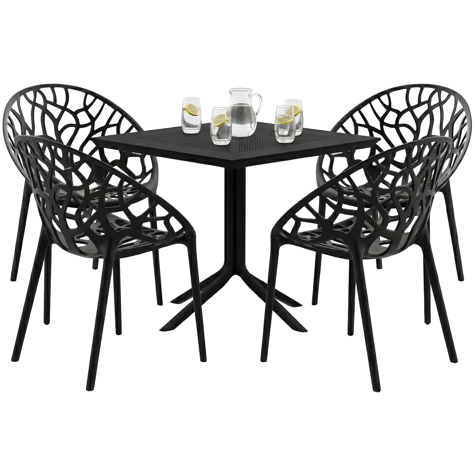 CLP Gartenmöbel-Set stapelbar Avara mit 4 Stühlen, moderne Sitzgruppe für Balkon, Terrasse und Garten, wetterfest aus Kunststoff