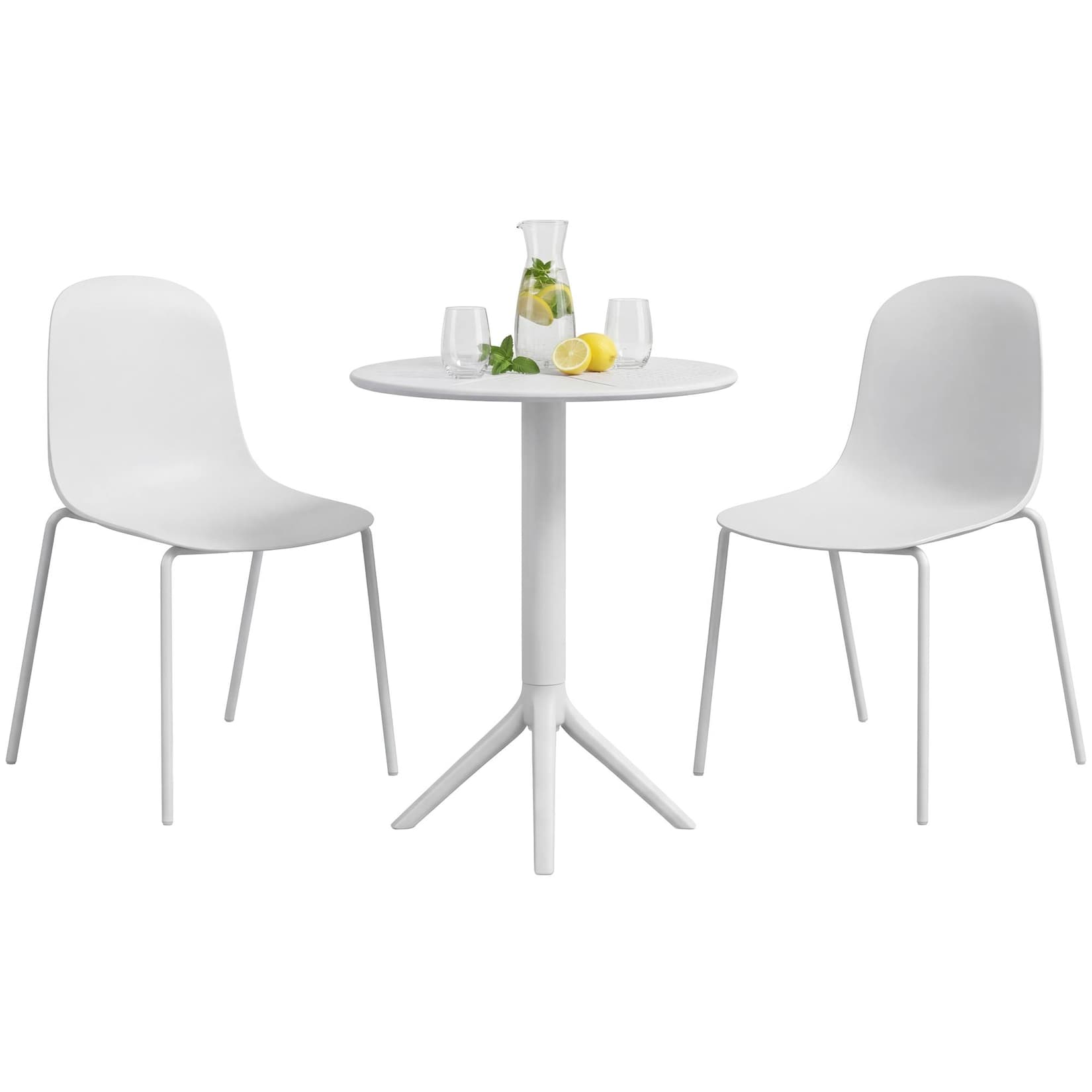CLP Gartenmöbel-Set wetterfest Torin, mit 2 Stapelstühlen und rundem Tisch 60 cm, Sitzgruppe ganzjährig für Balkon, Terrasse und Garten