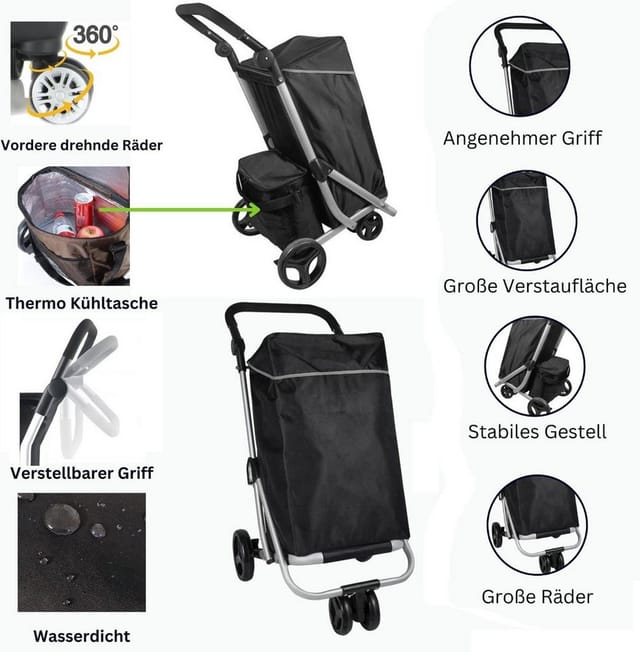 48 L Einkaufswagen + 12 L Kühltasche Einkauf Trolley
