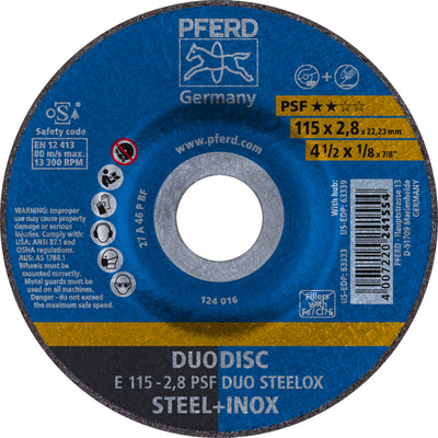 DUODISC Trenn-/Schleif. E 115x2,8x22,23 mm gekr. Uni.-Linie PSF DUO STEELOX f. Stahl/VA