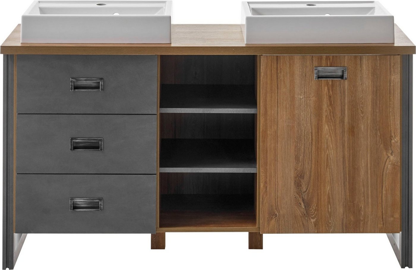 Home affaire Waschtisch Detroit, Unterschrank mit Apothekergriff, Badschrank, Industrialdesign Bild 3