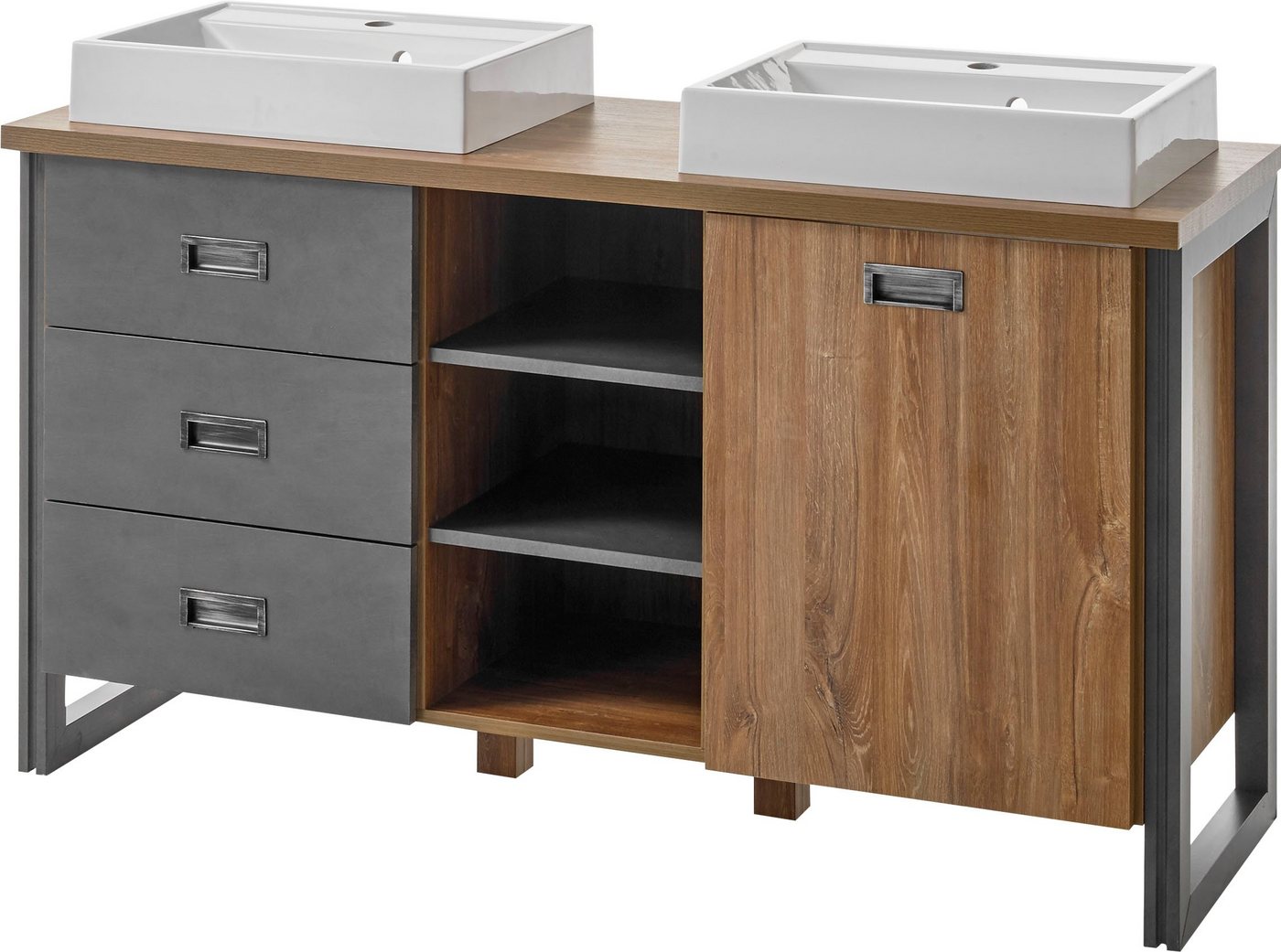Home affaire Waschtisch Detroit, Unterschrank mit Apothekergriff, Badschrank, Industrialdesign Bild 4