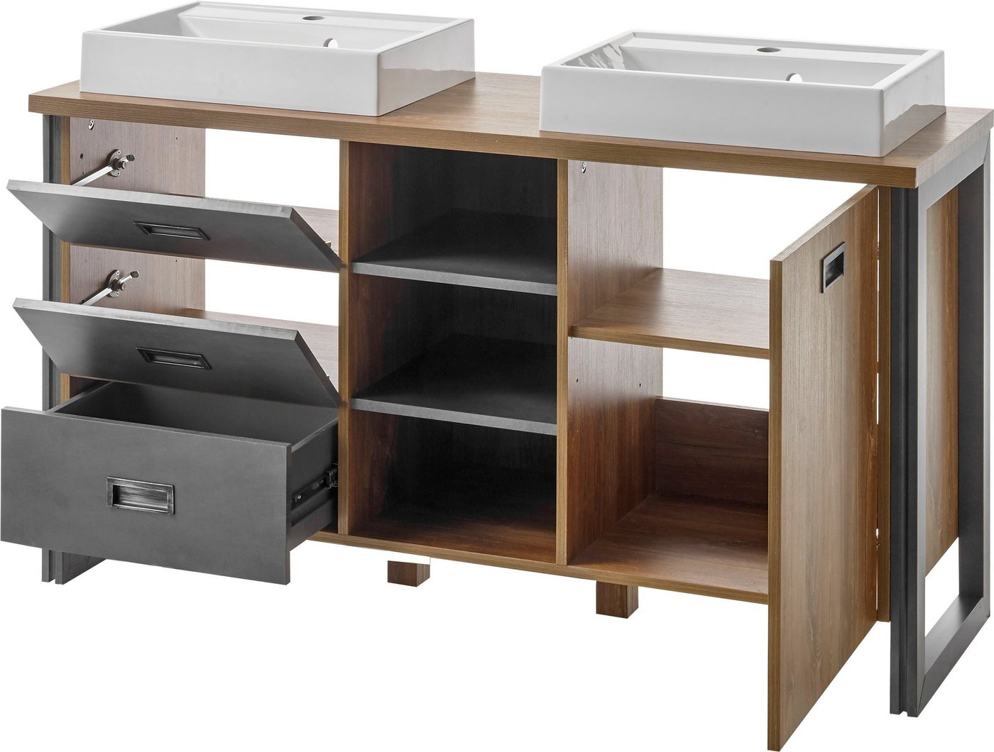 Home affaire Waschtisch Detroit, Unterschrank mit Apothekergriff, Badschrank, Industrialdesign Bild 5