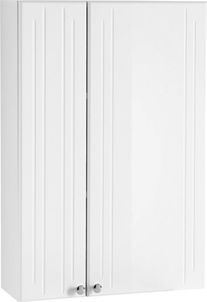 Saphir Hängeschrank Quickset 955 Wand-Badschrank 50 cm breit mit 2 Türen, 2 Einlegeböden Badezimmer-Hängeschrank, Weiß Hochglanz, Griffe in Chrom Glanz Bild 4