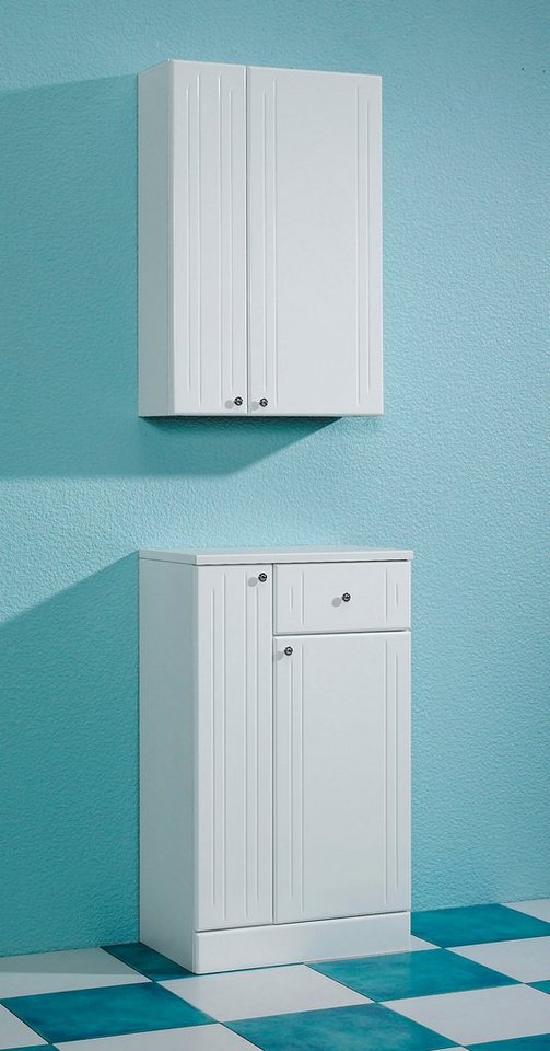 Saphir Hängeschrank Quickset 955 Wand-Badschrank 50 cm breit mit 2 Türen, 2 Einlegeböden Badezimmer-Hängeschrank, Weiß Hochglanz, Griffe in Chrom Glanz Bild 5