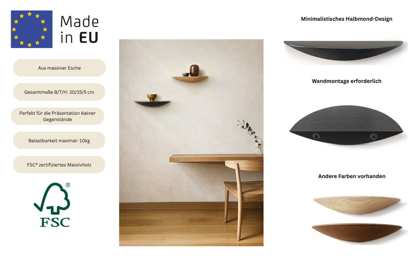Home affaire Wandregal Drop, Regal, Wandboard, Ablage, 1-tlg., Breite 30 cm, Massivholz, FSC®-zertifiziert Bild 4