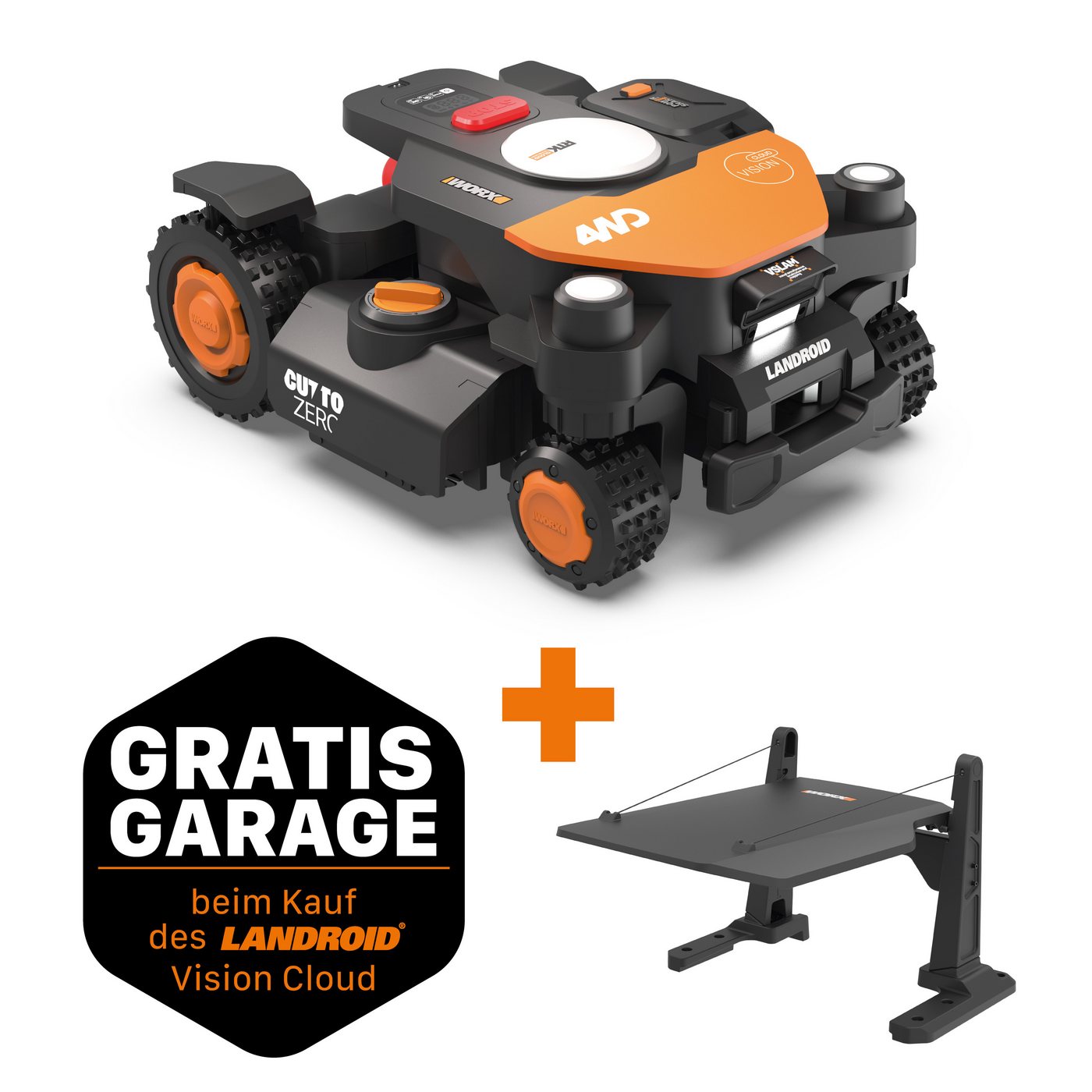 Worx Rasenmähroboter Landroid Vision Cloud WR341E 4WD ohne Begrenzungskabel, Auto-Mapping, bis 1000 m² Rasenfläche, (KI-Hinderniserkennung, VSLAM+ RTK Cloud Navigation, 84 % Steigung), App-Steuerung Bild 3