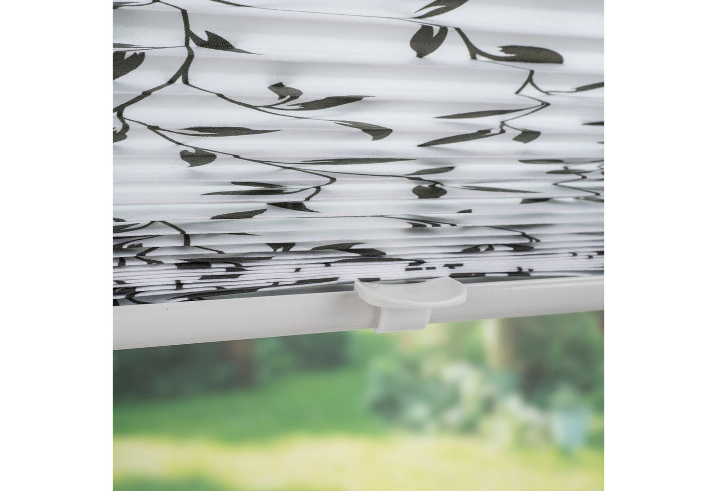 Liedeco Plissee Klemmfix-Plissee verspannt, Druck Blätter, blickdicht, ohne Bohren, verspannt, Klemmfix, Bedrucktes Plissee mit Blattmotiv Bild 5