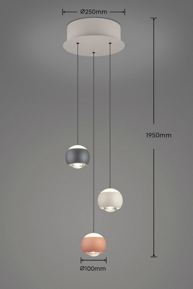 Musterring LED Pendelleuchte CANNON, 3-flammige LED Hängelampe 5W 500Lumen 2300-4000K CCT, CCT - über Fernbedienung, Dimmfunktion, Memoryfunktion, Nachtlichtfunktion, LED fest integriert, Farbwechsler, warmweiß - kaltweiß, mit Fernbedienung, stufenlos höhenverstellbar max 195cm dimmbar Memory