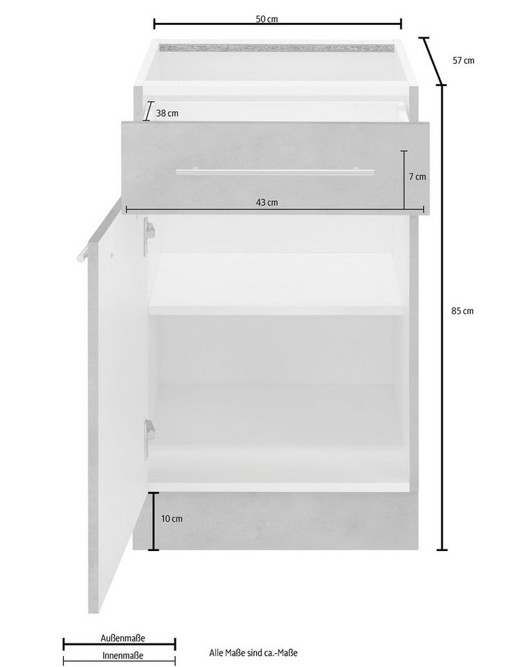 wiho Küchen Unterschrank Flexi2, Breite 50 cm, Soft-Close bei der Tür mit Schubkasten, inkl. verstellbaren Einlegeboden Bild 3