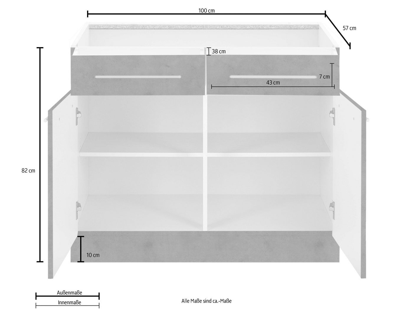 wiho Küchen Unterschrank Flexi2, Breite 100 cm, Soft-Close bei der Tür mit Schubkästen, inkl. verstellbaren Einlegeböden Bild 5