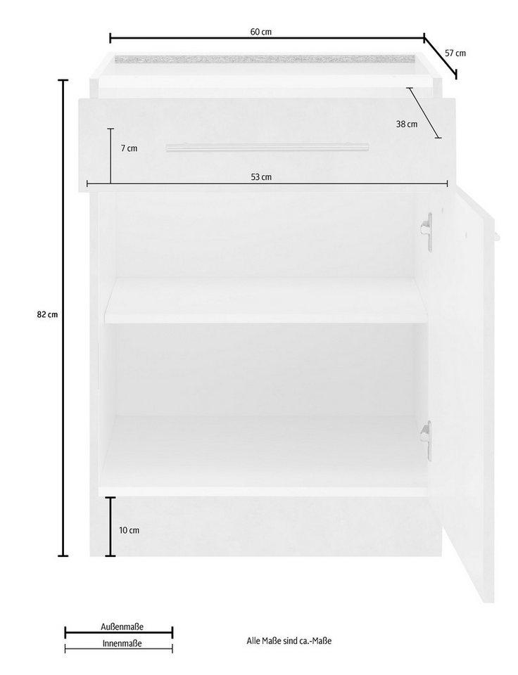 wiho Küchen Unterschrank Flexi2, Breite 60 cm, Soft-Close bei der Tür mit Schubkasten, inkl. verstellbaren Einlegeboden Bild 4