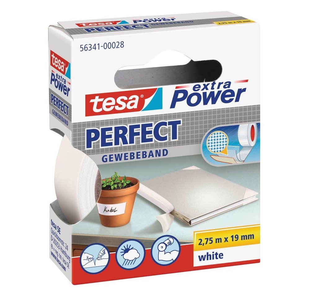 tesa Klebeband tesa® extra Power® Perfect 56341 Gewebeband weiss 19mm x 2,75m