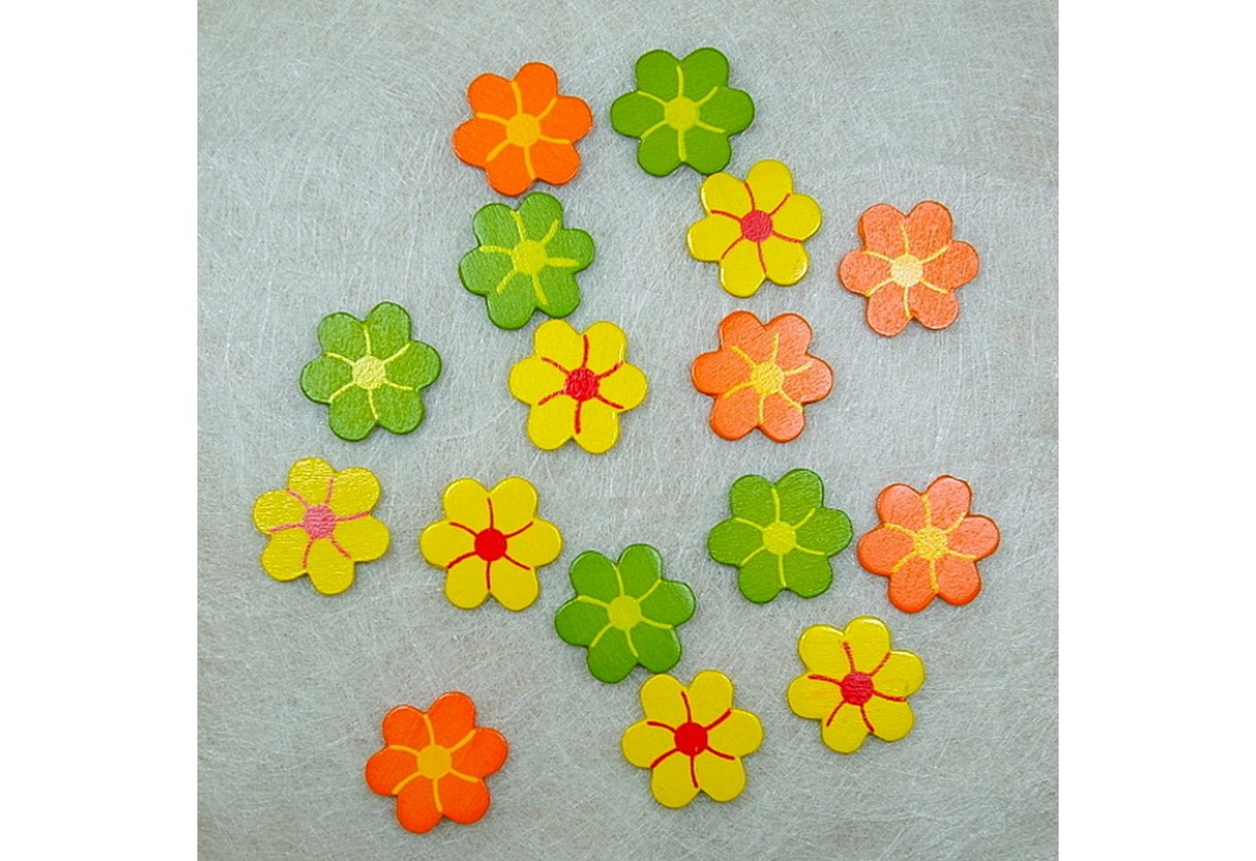 Deko AS Streudeko Streudeko aus Holz - Blümchen gelb grün orange - 25mm Ø - 1 Box mit 1