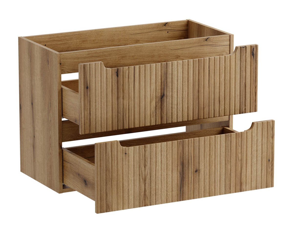 einfachgutemoebel Waschtisch-Set ILUNA Coast Waschplatz 80cm Eiche mit Keramik Einbaubecken, (Badmöbel Set, 1-St., Waschtisch Unterschrank) Bild 3
