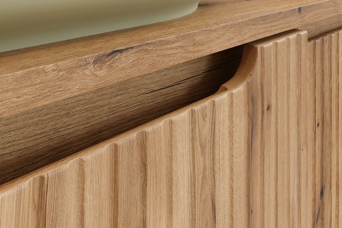 einfachgutemoebel Waschtisch-Set ILUNA Coast Waschplatz 80cm Eiche mit Keramik Einbaubecken, (Badmöbel Set, 1-St., Waschtisch Unterschrank) Bild 5