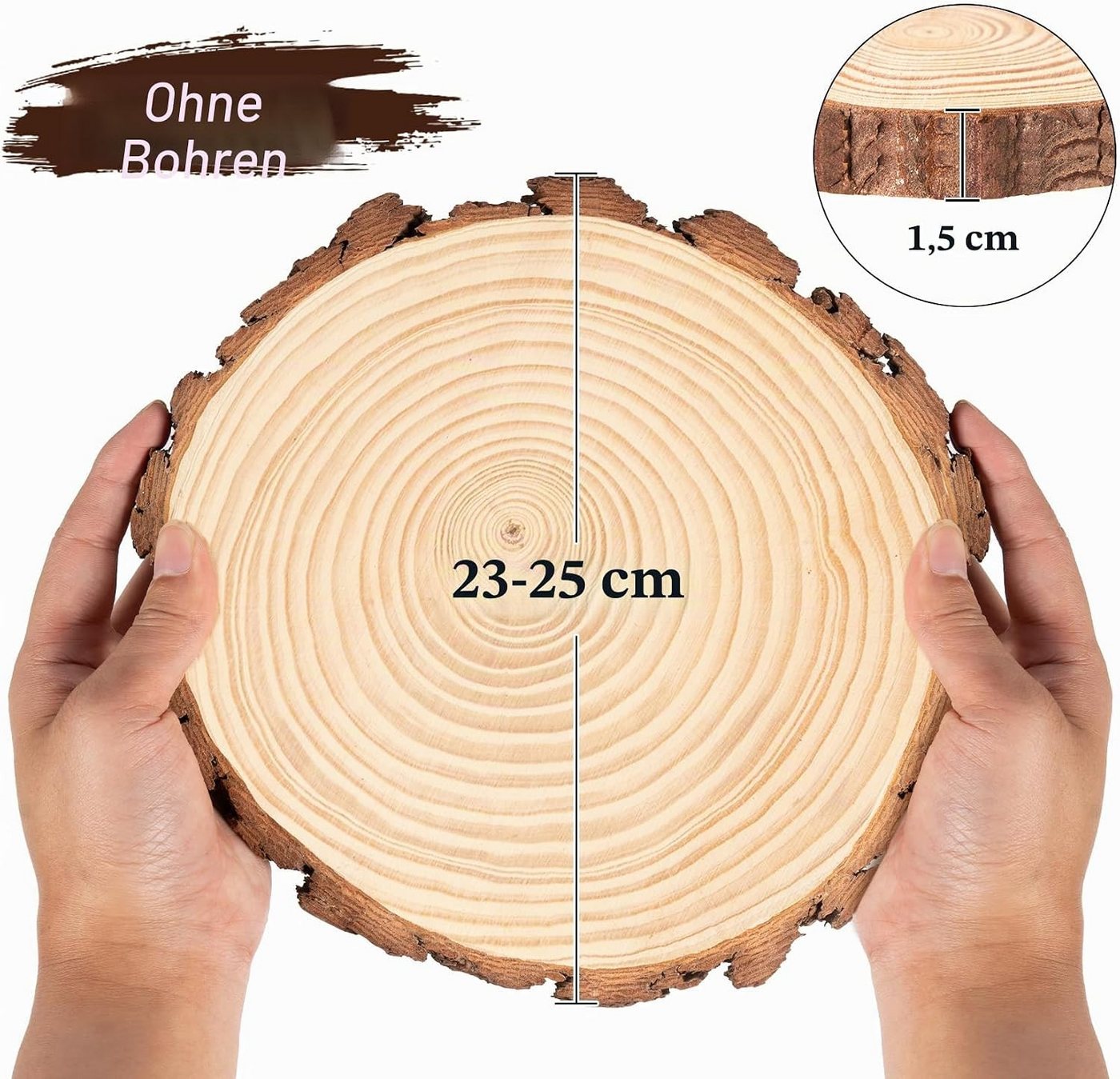 lindahandel Rindenscheiben 5er Set natürliche runde Kiefer-Baumscheiben, Ø23–25 cm,Dicke 1.5 cm, (5-tlg), Holzscheiben für DIY Basteln, Tischdekoration, Untersetzer, Hochzeit