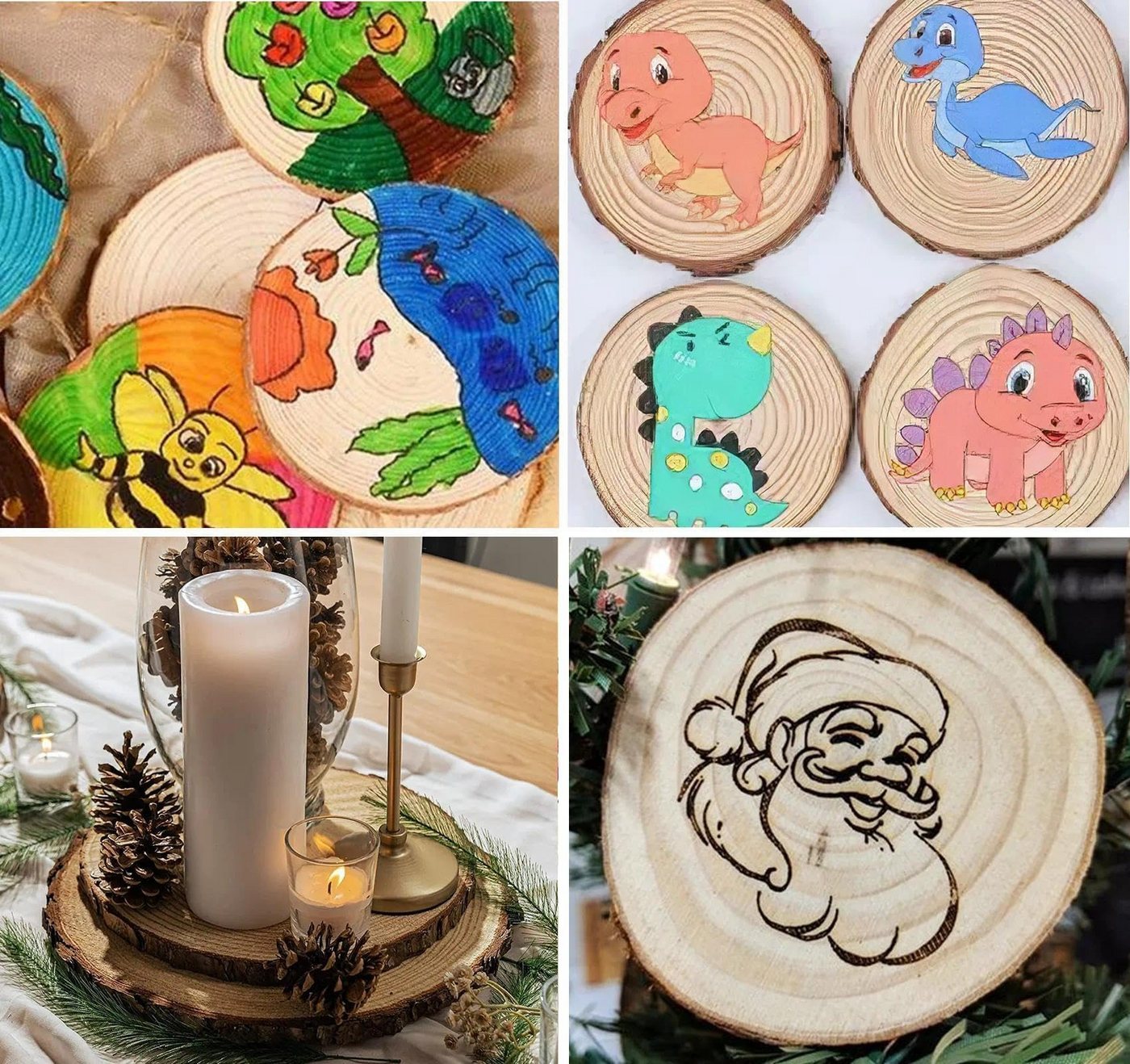 lindahandel Rindenscheiben 5er Set natürliche runde Kiefer-Baumscheiben, Ø23–25 cm,Dicke 1.5 cm, (5-tlg), Holzscheiben für DIY Basteln, Tischdekoration, Untersetzer, Hochzeit Bild 2