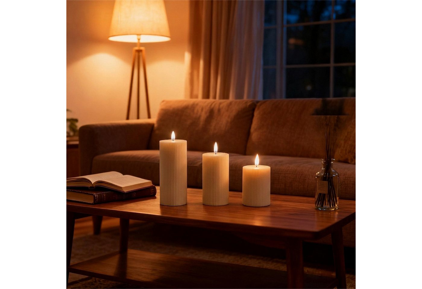 relaxdays LED-Kerze 3er Set, LED, Warmweiß, Beige
